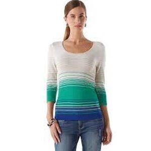 WHBM Coloblock Stripe Sweater with 3/4 Sleeves, Pearl Dust XS